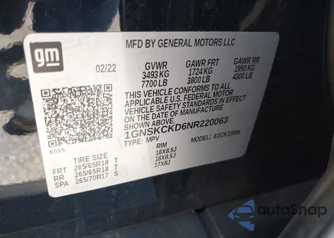 2022 Chevrolet Suburban 4Wd Lt from USA, damaged, VIN 1GNSKCKD6NR220063